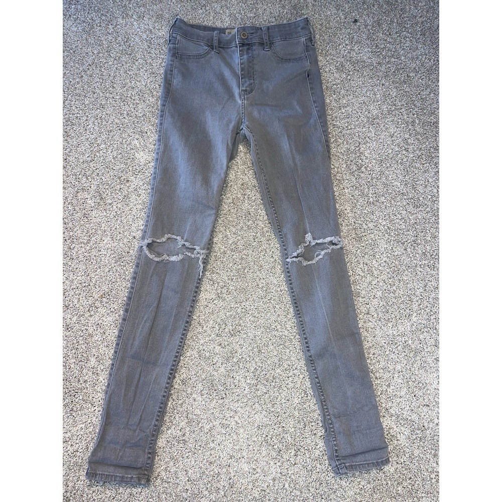 Hollister Super‎ Skinny High Rise Distressed Gray Jeans 24x31 Stretch